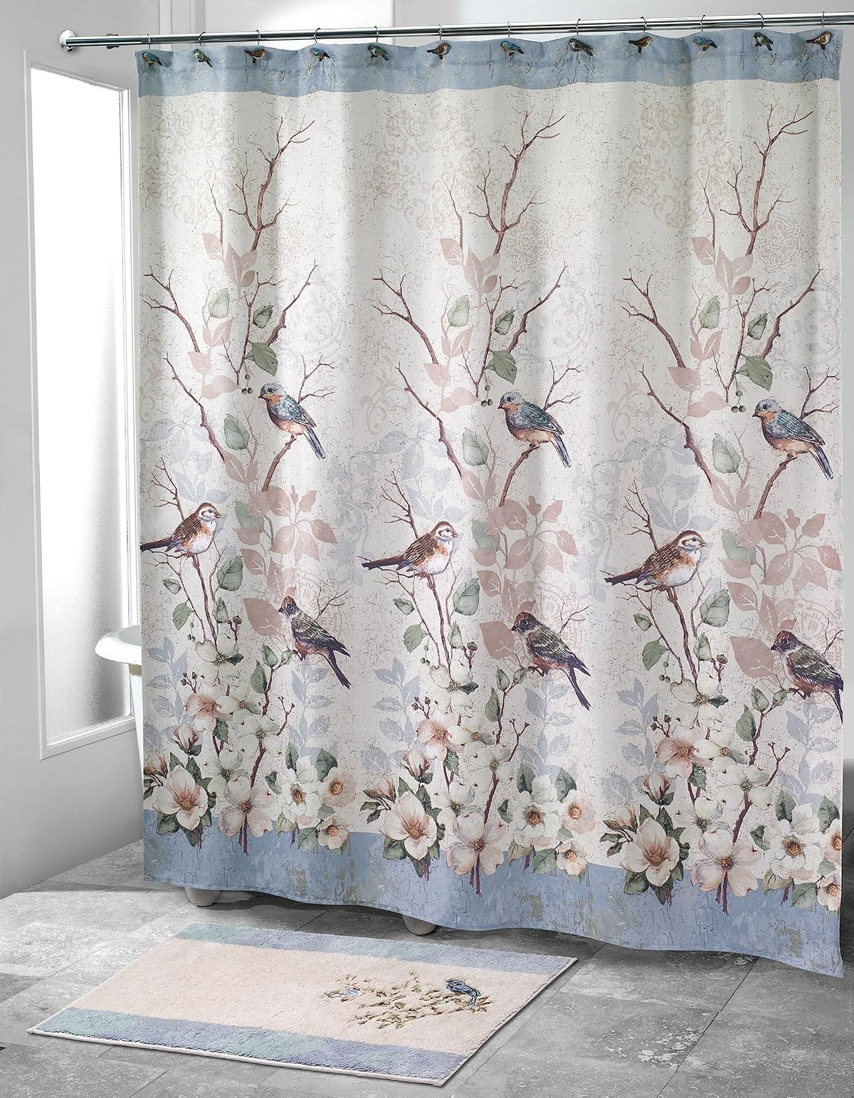 Avanti Linens - Cortina de Ducha de Tela, decoración de baño Inspirada en la Naturaleza (colección Love Nest, 72 Pulgadas)