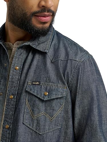 Wrangler Camisa icónica de Mezclilla de Ajuste Regular Camisa Abotonada para Hombre