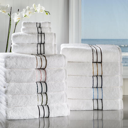 Superior, Hotel Collection 900 gram, Superior, 100% Premium Long-Staple Combed Cotton, 6 Piece Towel Set, White with Black Border