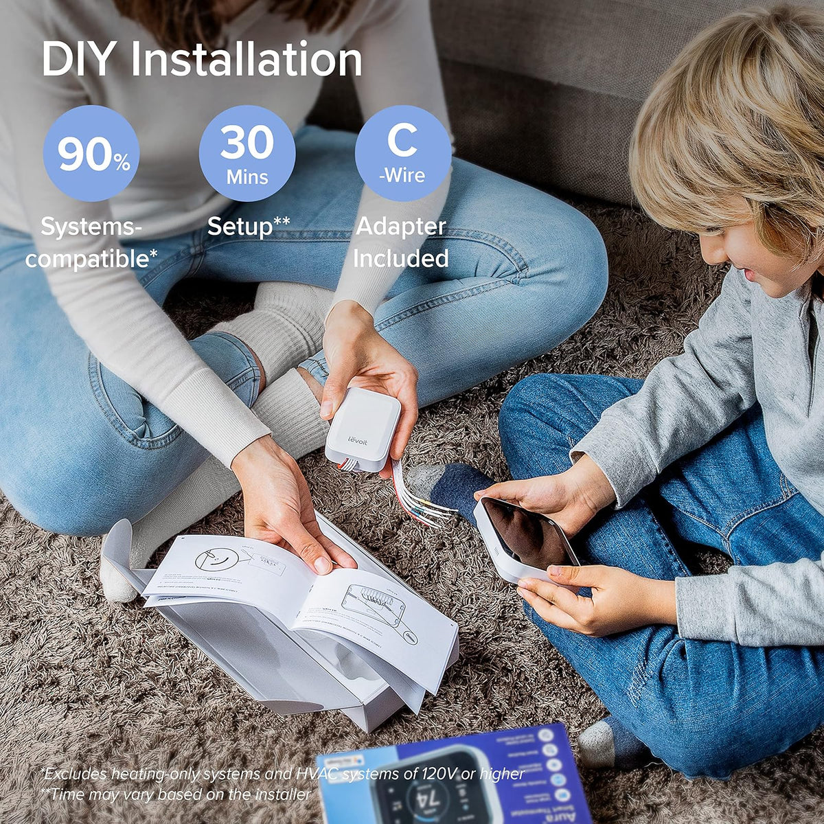 LEVOIT Termostato Inteligente para el hogar, termostato Digital programable WiFi, Funciona con Alexa y Sensor Inteligente, Ahorro de energía, Pantalla táctil Grande, Adaptador C-Wire Incluido