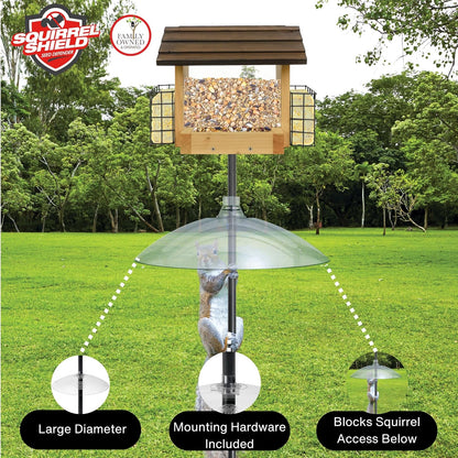 Squirrel Shield - Deflector de ardilla de plástico de 16 pulgadas para comedero de semillas de aves silvestres al aire última intervensión, a prueba de ardillas, protege comederos colgantes y