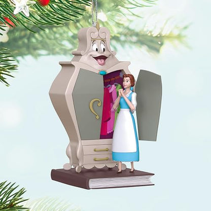 Hallmark - Adorno navideño de Recuerdo 2025, Disney Beauty and The Beast Belle con el clóset, Regalos para fanáticos de Disney
