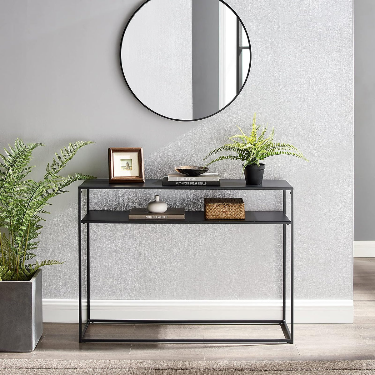 Crosley Furniture Braxton - Mesa Consola con Estante de Almacenamiento para Pasillo, Entrada o Sala de Estar, Color Negro Mate