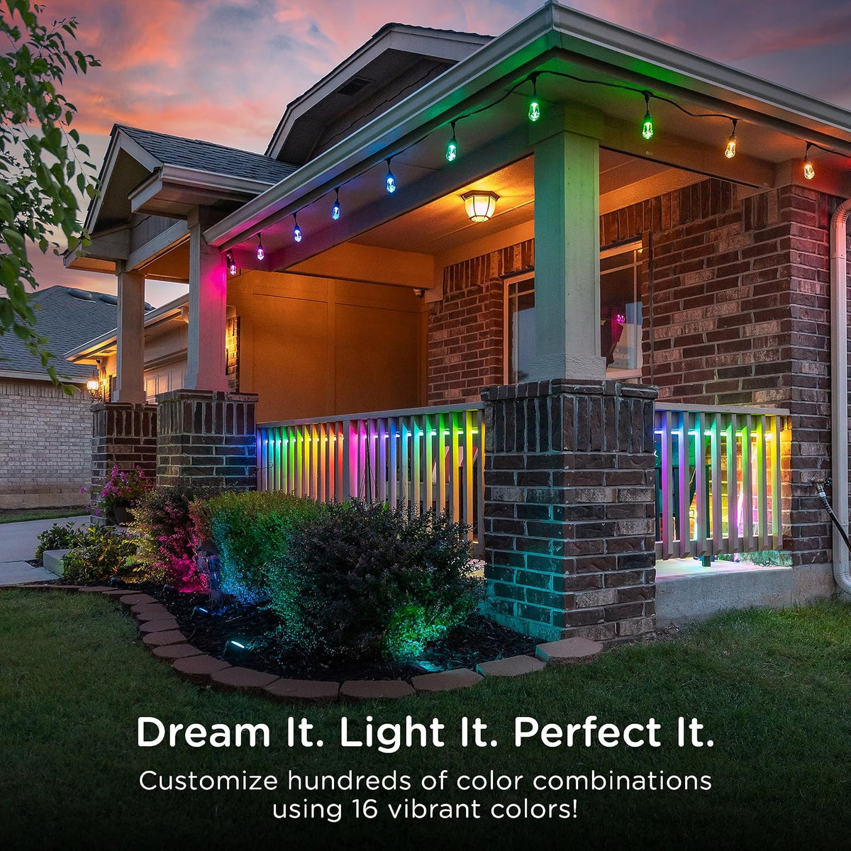 Enbrighten 37791 - Cadena de luces clásico para exteriores, 25 pies, 12 bombillas acrílicas RGB, resistente a la intemperie, control remoto RF, perfecto para día festivo, día de partido, fiestas y