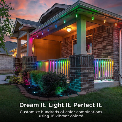 Enbrighten 37791 - Cadena de luces clásico para exteriores, 25 pies, 12 bombillas acrílicas RGB, resistente a la intemperie, control remoto RF, perfecto para día festivo, día de partido, fiestas y