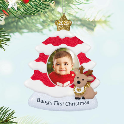 Hallmark - Adorno de Navidad 2025, Marco de Fotos para árbol de Navidad Rojo y Blanco del bebé 2025
