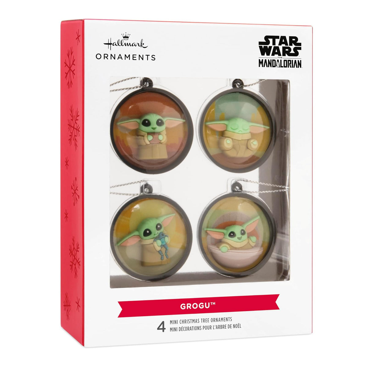 Hallmark Star Wars: The Mandalorian Grogu Scenes Mini Adornos de Navidad, irrompibles, Juego de 4