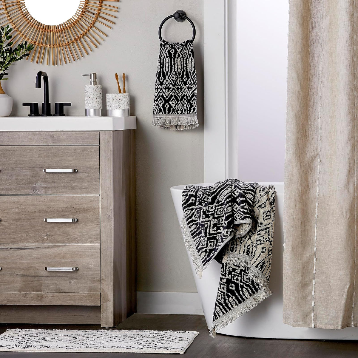 SKL Home Nador - Toalla de baño Jacquard Color Negro