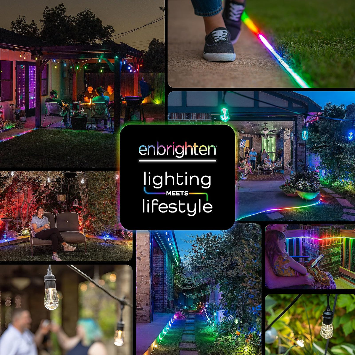 Enbrighten 37791 - Cadena de luces clásico para exteriores, 25 pies, 12 bombillas acrílicas RGB, resistente a la intemperie, control remoto RF, perfecto para día festivo, día de partido, fiestas y