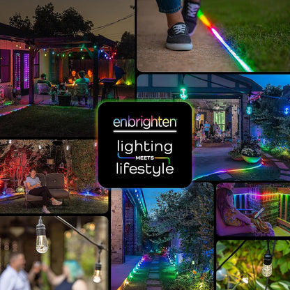 Enbrighten 37791 - Cadena de luces clásico para exteriores, 25 pies, 12 bombillas acrílicas RGB, resistente a la intemperie, control remoto RF, perfecto para día festivo, día de partido, fiestas y