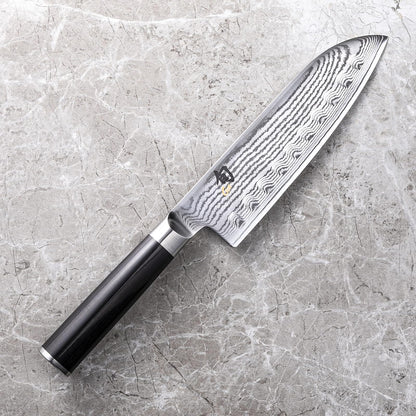 Shun Classic Cuchillo Santoku Multiusos VG-MAX 7" | Ebano Pakkawood, hendiduras suelo hueco, reduccion friccion, cortes suaves, hecho a mano Japon