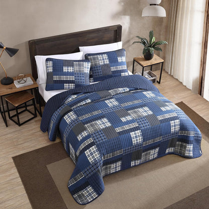 Eddie Bauer Eastmont 3 Piece Cotton Reversible Quilt Set, Twin, Blue