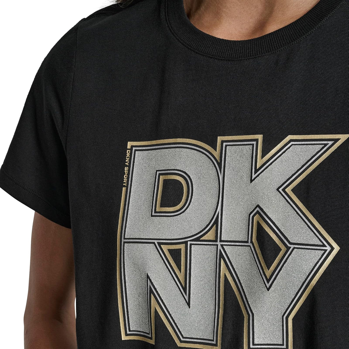 DKNY - Camiseta de Manga Corta con Logotipo de Purpurina para Mujer