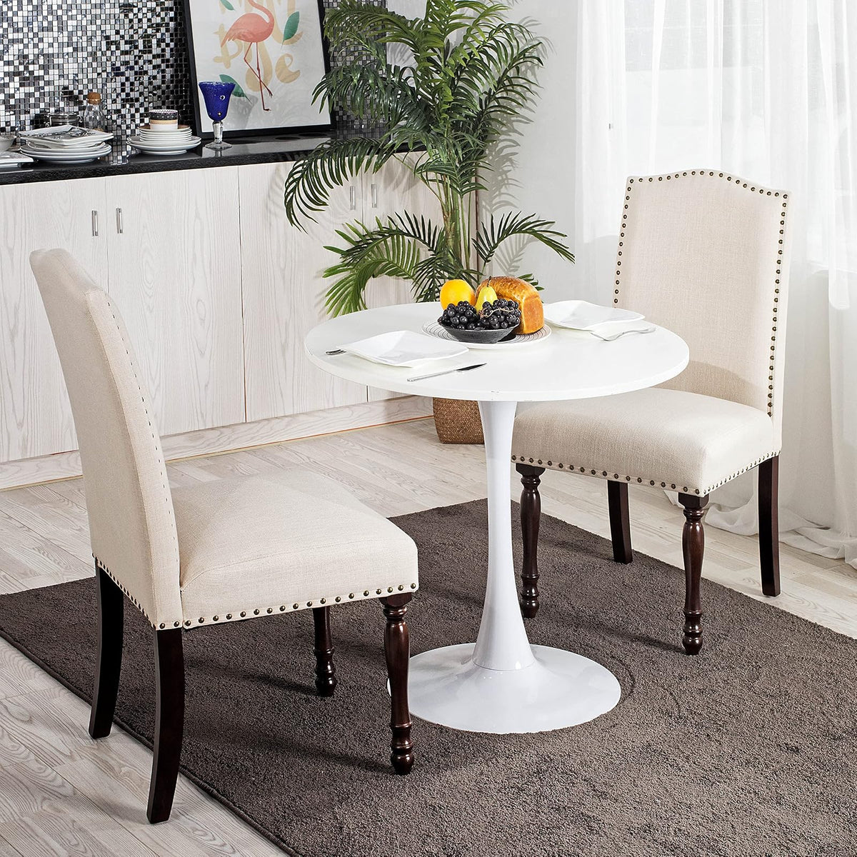 COKOS Mesa Redonda Diseño Minimalista Elegante Blanco