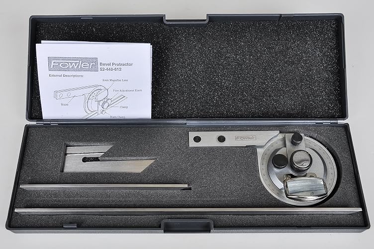 Fowler 52-440-612 transportador biselado de acero inoxidable con lente de lupa, acabado chapado en cromo satinado, cuchillas de 6 a 12 pulgadas, lectura de dial 5 minutos
