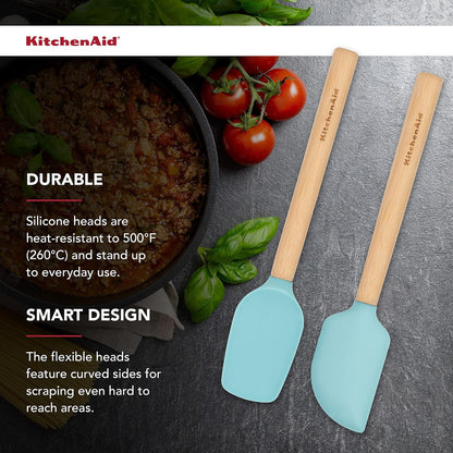 KitchenAid - Juego de mini espátulas con mango de madera de bambú con cabeza de silicona, juego de 2, Aqua Sky