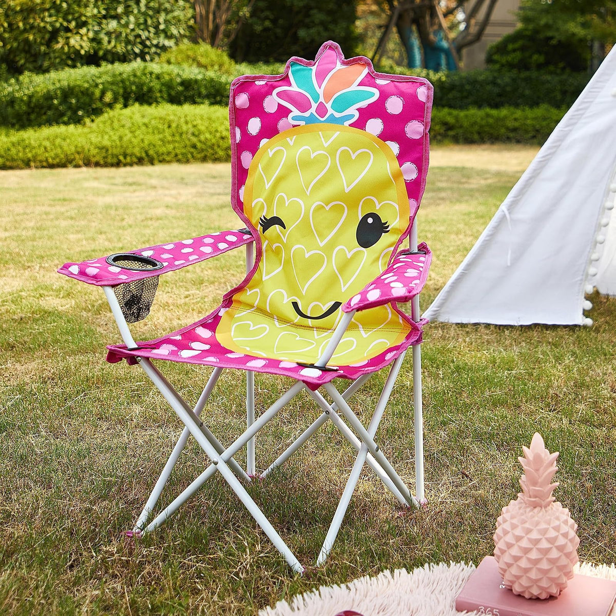 Heritage Kids - Silla Plegable de piña para niños, Silla de Playa para Interiores y Exteriores, con Bolsa de Transporte, Divertido diseño figural, a Partir de 6 años, portátil y Ligero