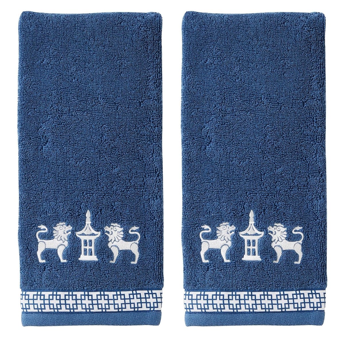 SKL Home Vern Yip Chinoiserie Juego de Toallas de Mano, Azul Marino (Paquete de 2)