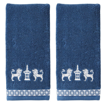 SKL Home Vern Yip Chinoiserie Juego de Toallas de Mano, Azul Marino (Paquete de 2)
