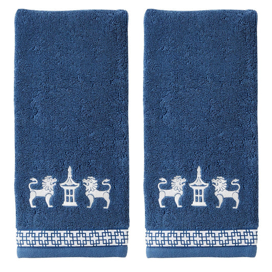 SKL Home Vern Yip Chinoiserie Juego de Toallas de Mano, Azul Marino (Paquete de 2)