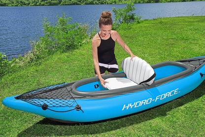 Hydro-Force 9'2" x 34" Ventura Elite X1 Inflatable Kayak Set | Fits 1 Adult | Includes Boat, Aluminum Paddle, Hand Pump, Fins, Seat, Gear Bag, Carry Bag, Repair Patch Kit
